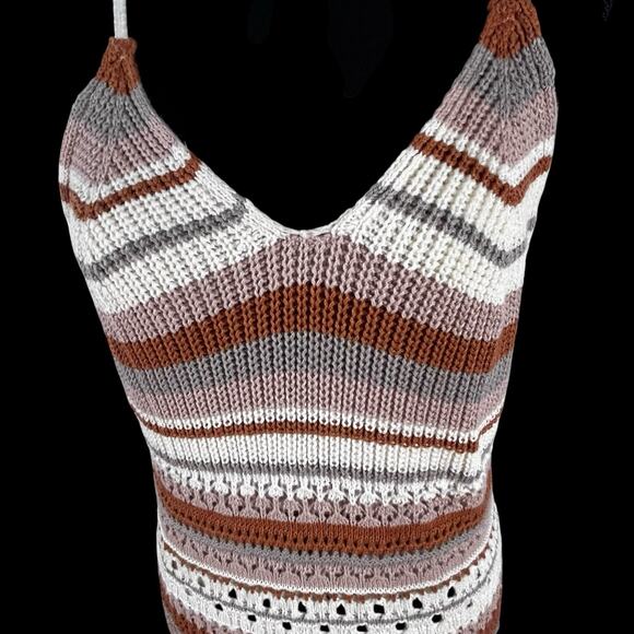 Freshman 1996 Crochet Knit Dress Sz S EarthTones Stripe Midi Lined Stretch Boho - Picture 4 of 16